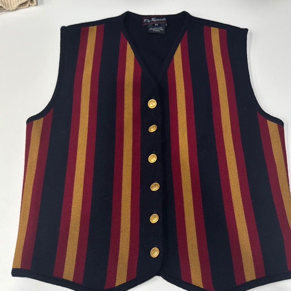 F. By Faconnable Striped Vest with Gold Buttons